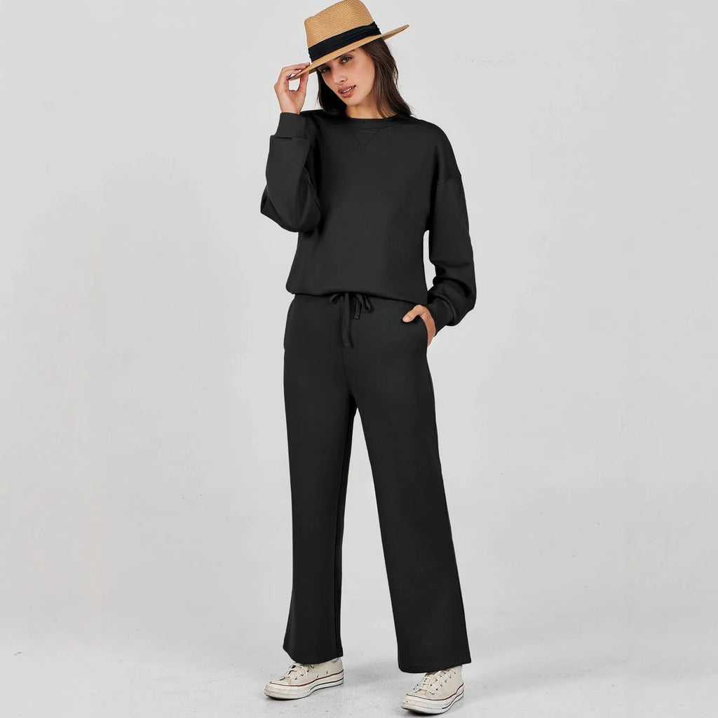 Women's colour block long sleeve sweater suit with trousers in street hipster European and American style