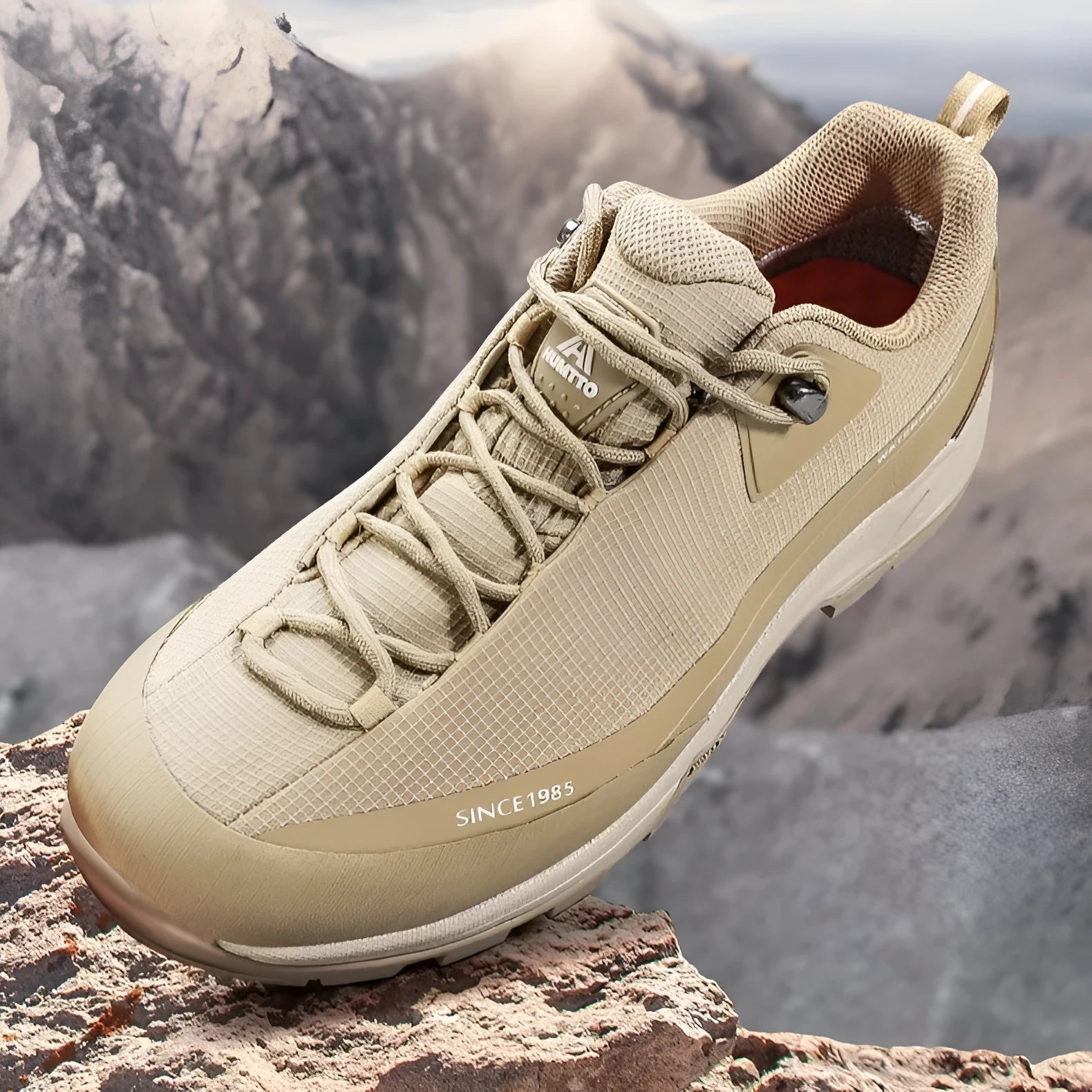 Men's low-top hiking boots in black with a rubber outsole and lace-up front.