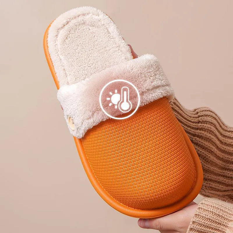 Winter home slippers for women, detachable washable thermal insulation, EVA upper, round toe, stripe pattern, available in grey, pink, purple, yellow and dark blue