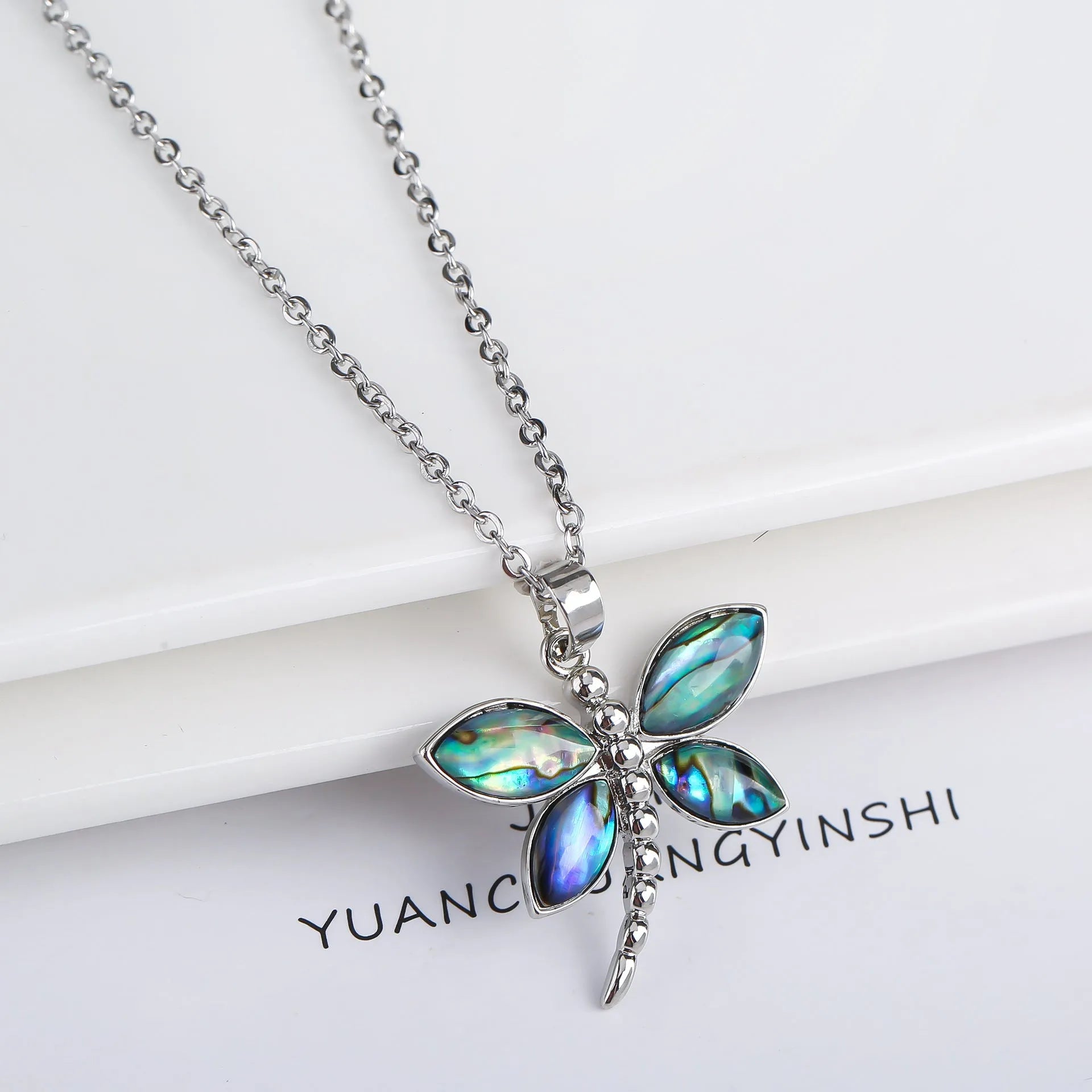 Copper animal zodiac pendant necklace with inlaid abalone shell, butterfly and dragonfly designs, four style options