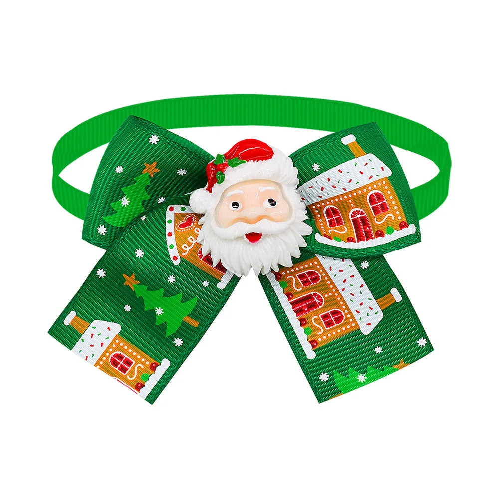 British-style polyester Christmas pet bow tie accessory in red and green on white background
