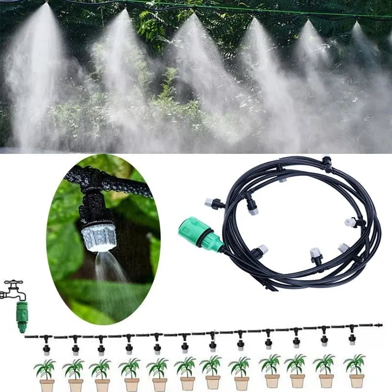 10 metre garden irrigation hose water mist system with 10 spray suits for cooling and humidification