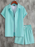 Men's short sleeve Cuban collar sport suit with matching shorts in lightweight polyester fabric