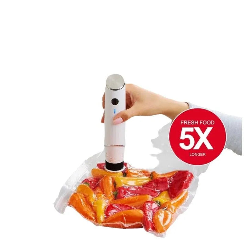 White USB electric suction pump with five 26x28cm food grade vacuum bags and zipper envelope seal