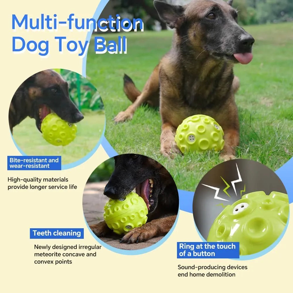 Colourful durable dog chew ball with textured surface and internal squeaker for aggressive chewers