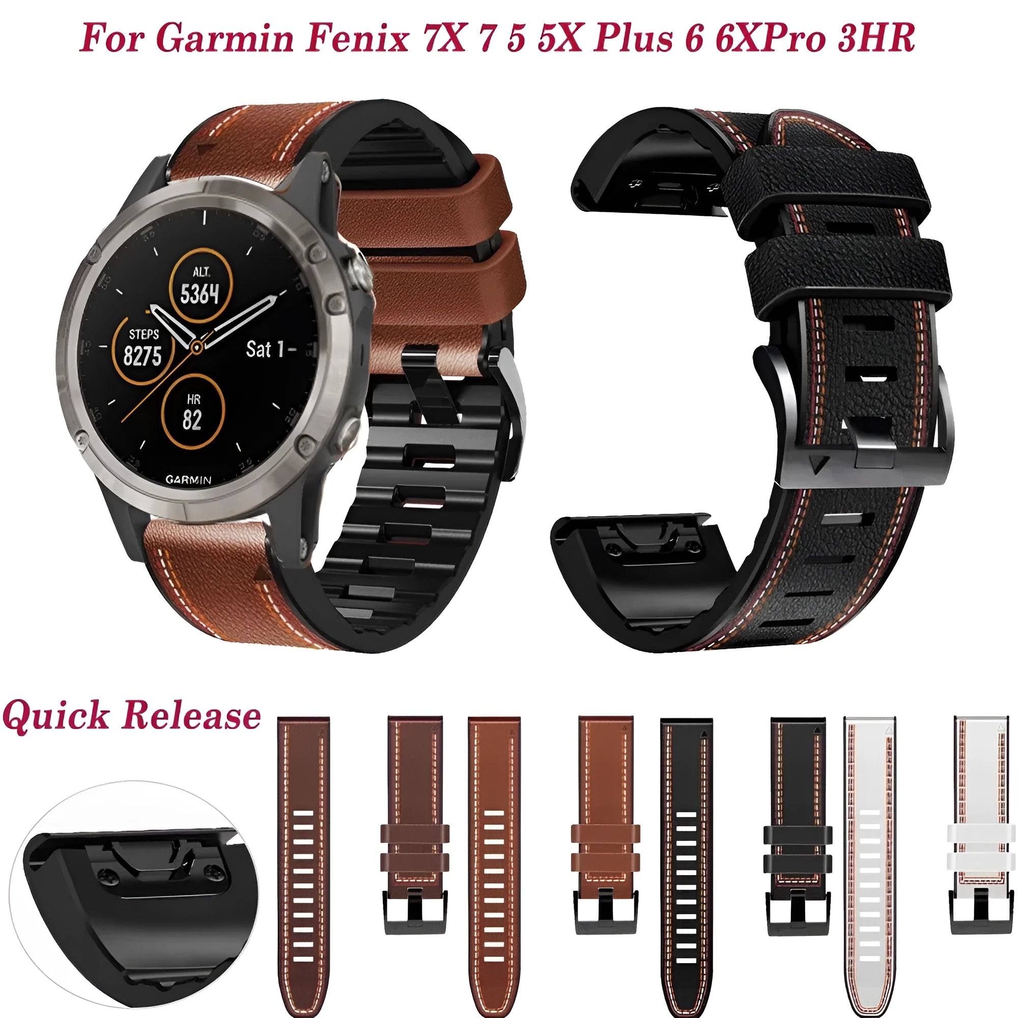 Silicone quick release watchband for Garmin Fenix watch in four colour options
