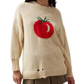 Women's loose-fitting Milky White acrylic pullover sweater with Jacquard pattern and round neck.
