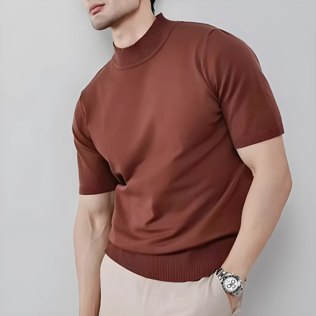 Men's ice silk half turtleneck knitwear pullover, slim fit thin polyester in solid colours, sizes M to XXXL