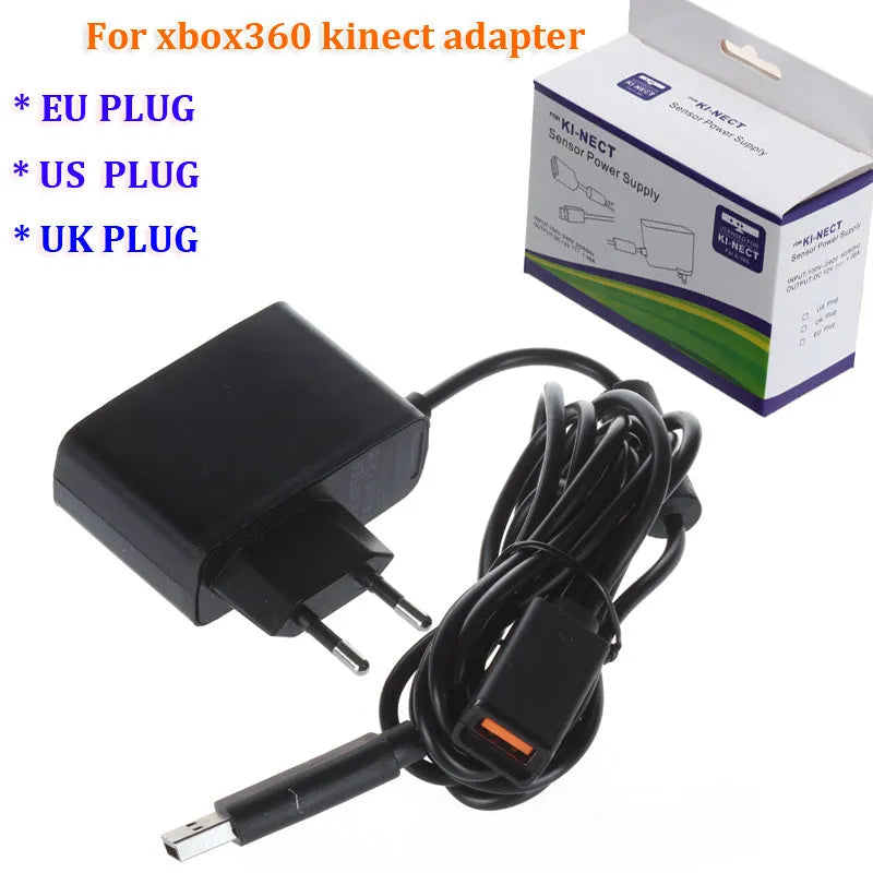 Xbox 360 Kinect power adapter with US and European plug options in European specification colour