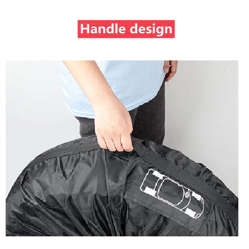 Four black Oxford cloth polyester tyre protective covers laid flat, showing their circular shape.