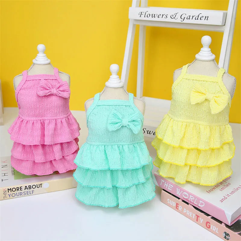 Small dog wearing Princess dress with layered Candy skirt in Rose Red colour