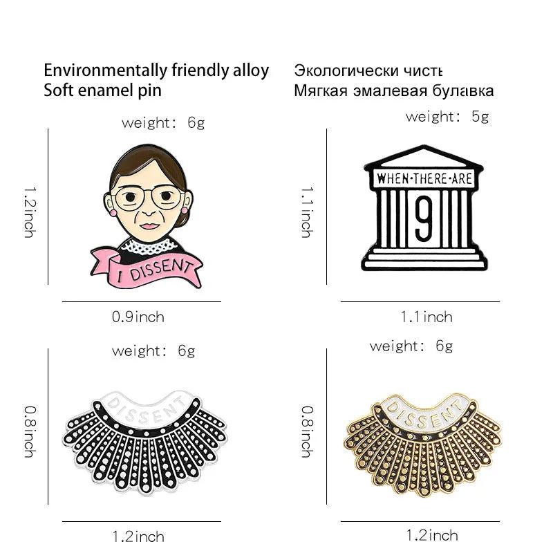 Ruth Bader Ginsburg feminist emblem brooch in alloy, unisex style, colour XZ1752