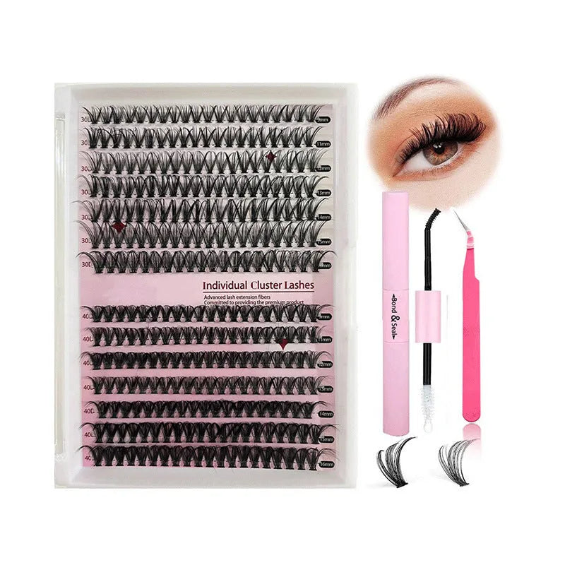 DIY mixed package of 30D and 40D cluster false eyelashes with tweezers, lengths 9-16mm