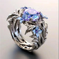 Silver enamel oil process ring for women, zinc alloy with electroplating, sizes 6 to 10