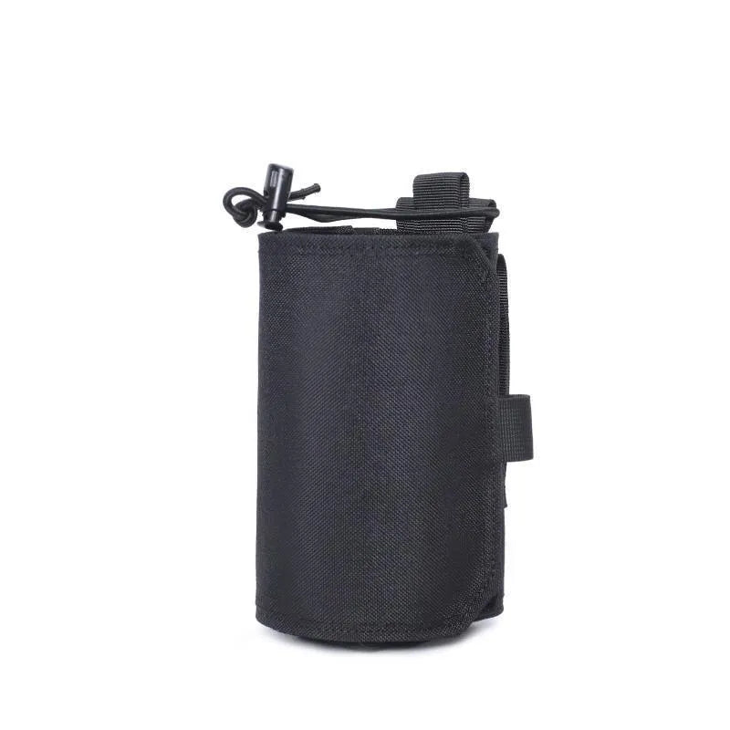 Adjustable outdoor thermal bottle cover in Oxford cloth, shown in black and khaki colours.