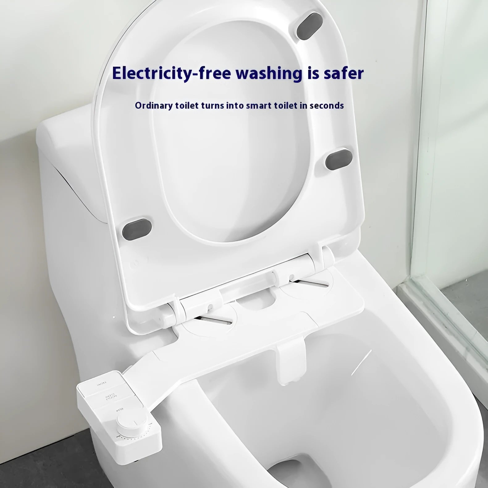 Pure white non-electric button wash rinser tool with detachable nozzle and copper fittings for shower installation.