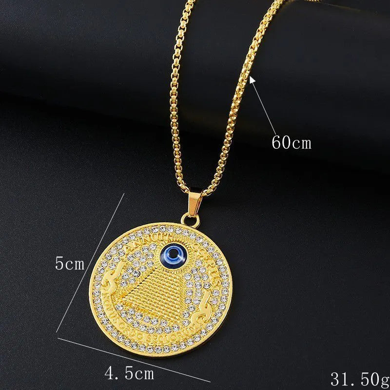 Geometric alloy pendant necklace with inlaid zircon stones in BY0349 gold colour