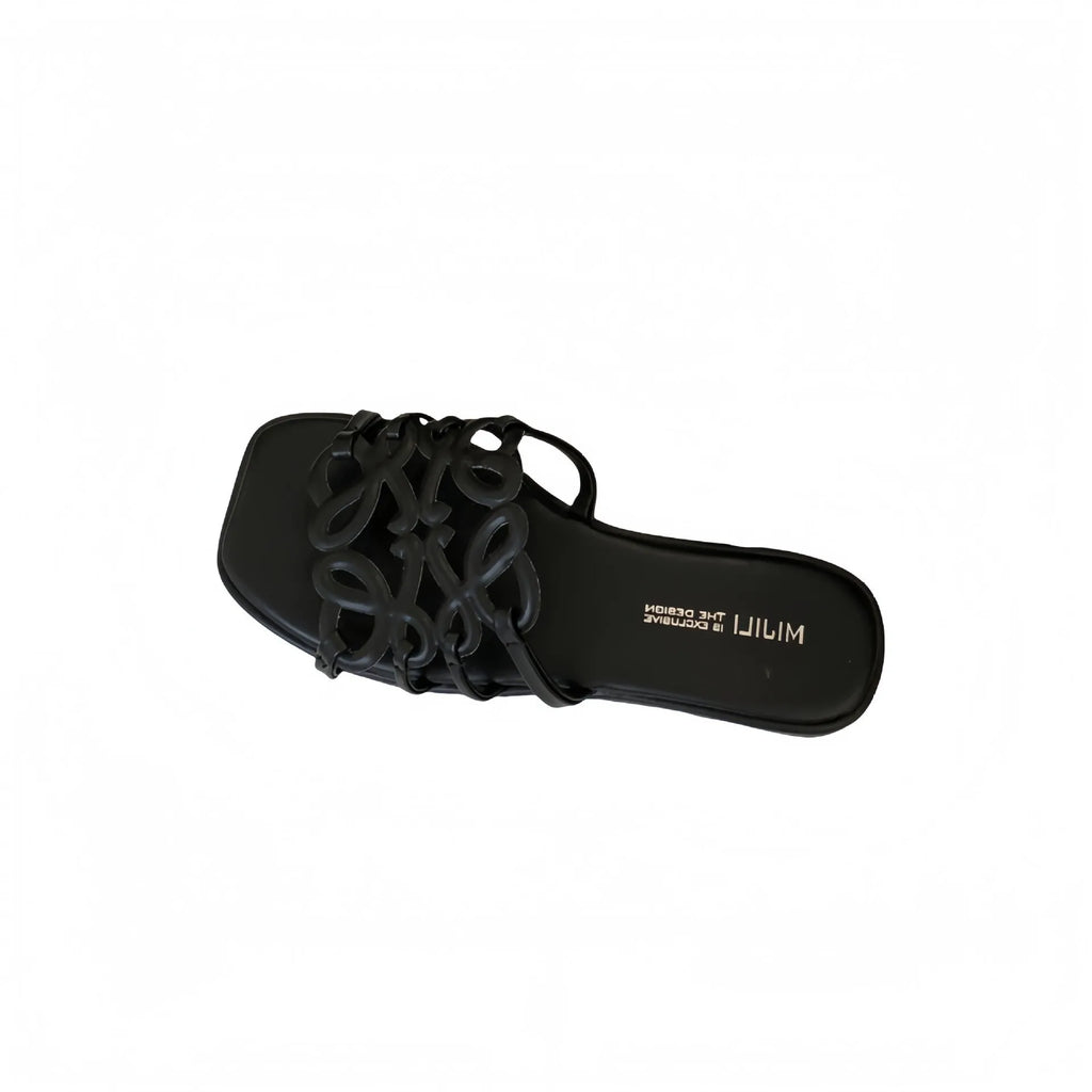 Women's flat Roman style hollow-out beach slippers in solid colour, PU leather upper, sizes 35-39
