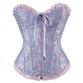 Women's black and red jacquard pattern corset with a front zipper fastening.