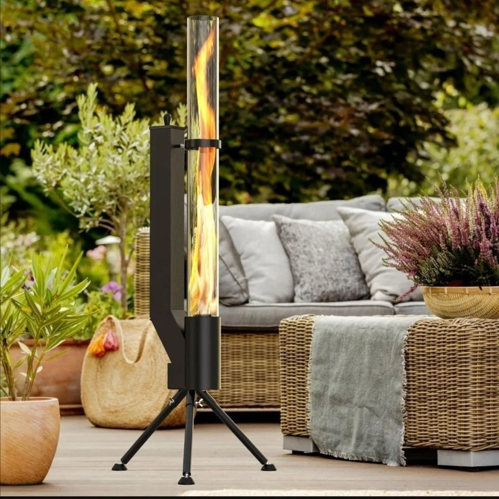 Vertical cast iron wood burning rocket furnace heating stove for outdoor courtyard use
