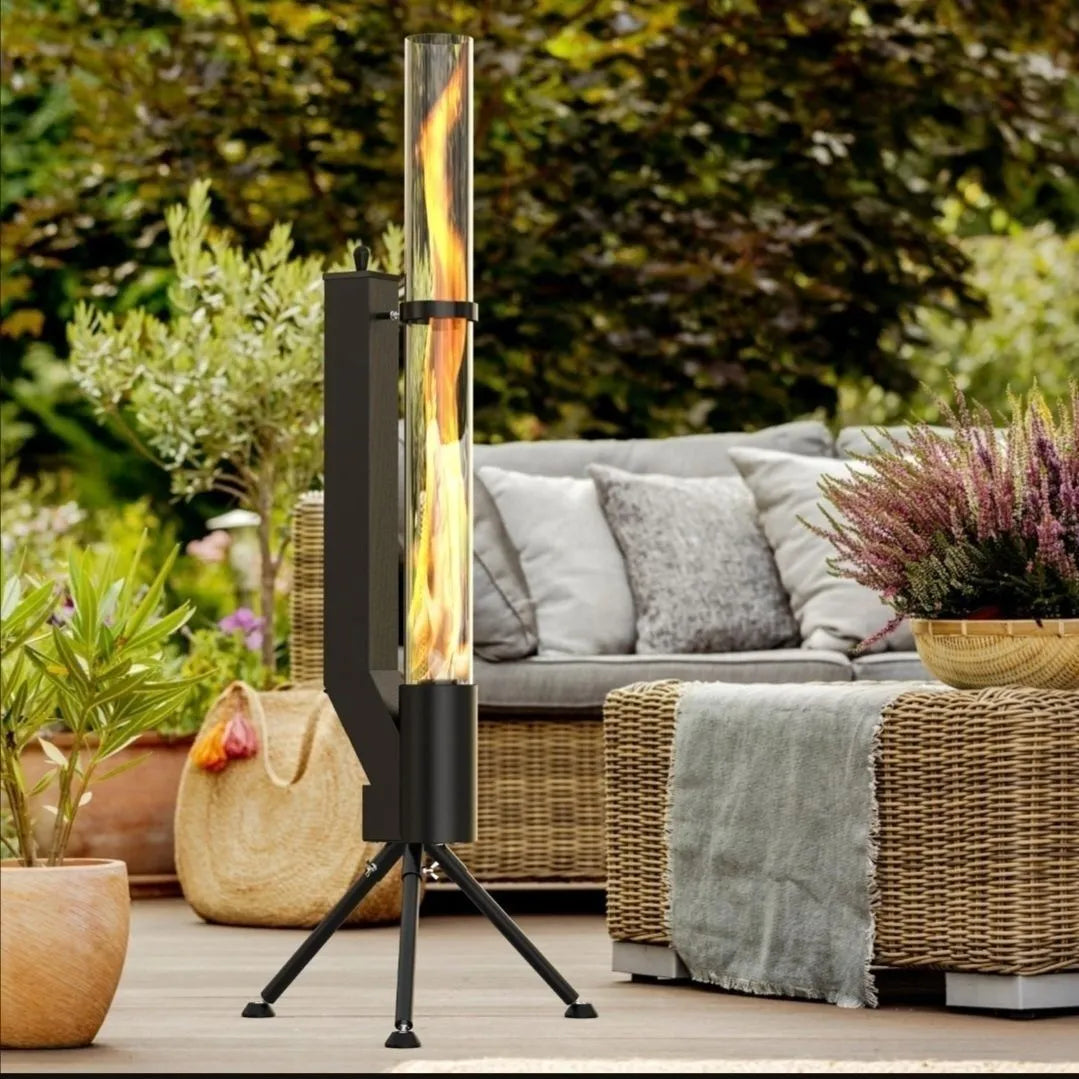 Vertical cast iron wood burning rocket furnace heating stove for outdoor courtyard use