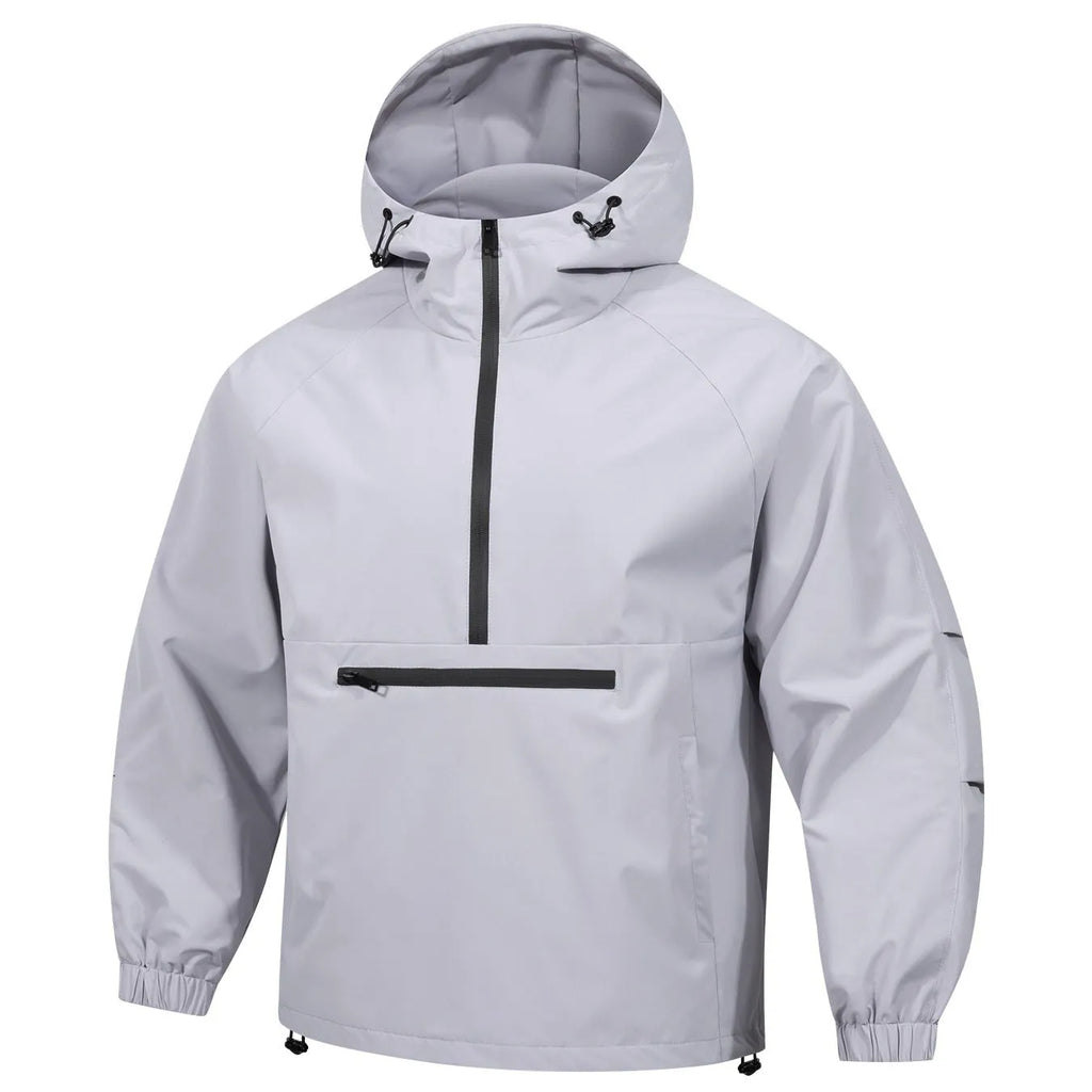 Korean-style men's corduroy rabbit fur half-zip hooded jacket in light grey colour