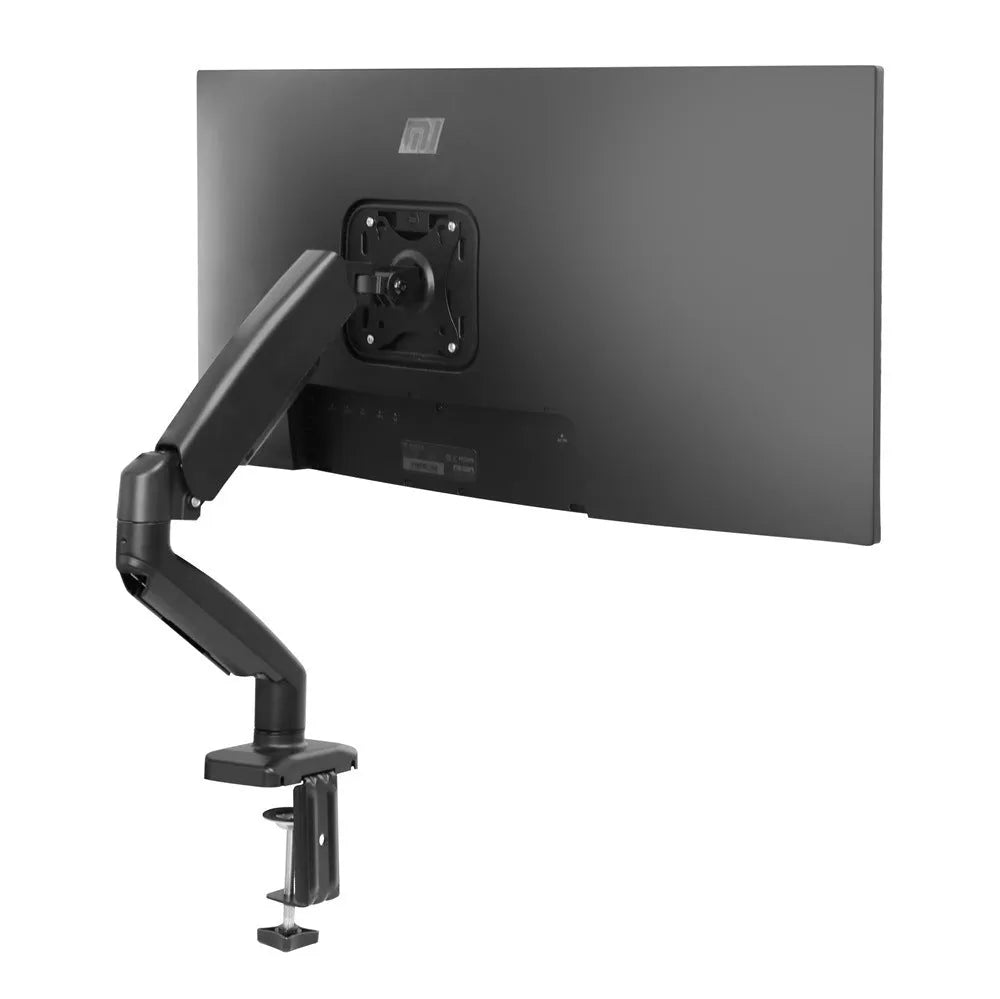 Black rotating telescopic LCD screen bracket showing height adjustment and rotation features