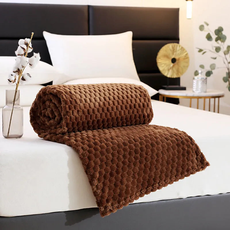 Flannel solid colour cover blanket in Beige, polyester fibre, 150x200cm size option
