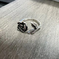 Retro blue enamel rose adjustable ring for women in copper casual style