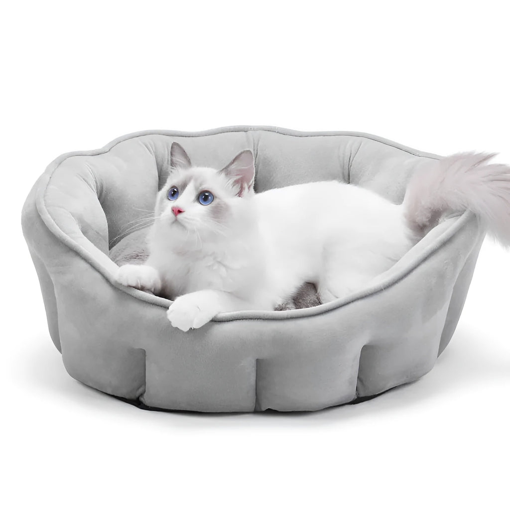 Plush thickened cat kennel 46x46x23cm in grey with enclosed sides for indoor use