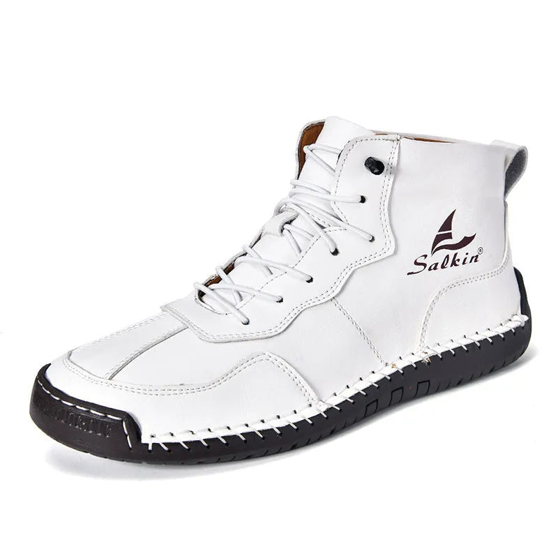 Mid-calf high-top casual boots with round toe and elastic band in artificial PU material