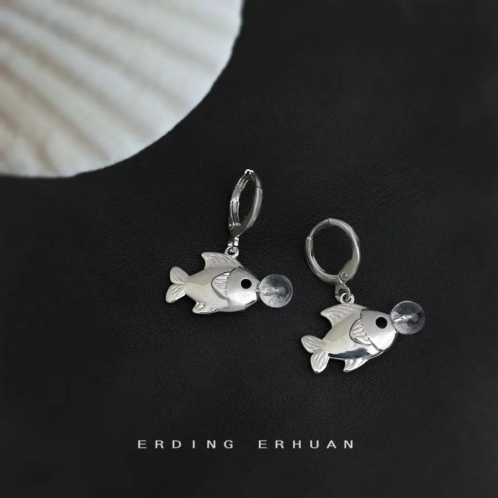 Bubble fish design electroplated copper earrings with goldfish animal modelling