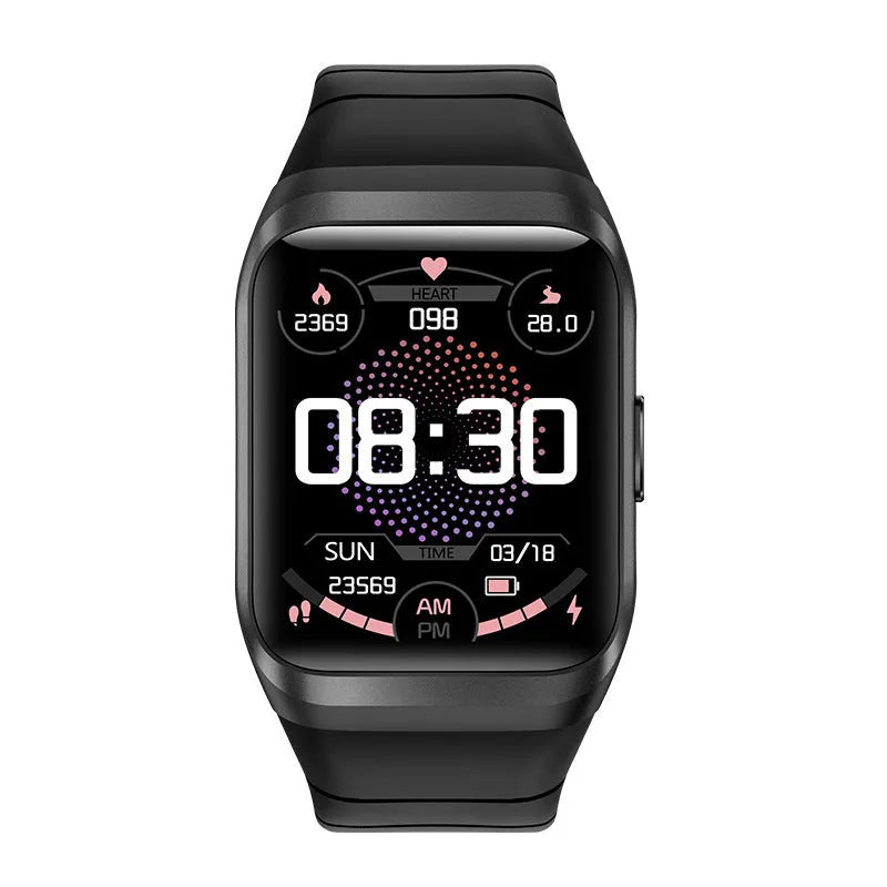 Smart outdoor watch with 1.69-inch IPS screen and silicone wristband in black, showing fitness tracking interface