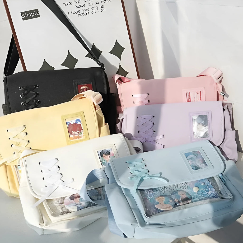 Daily casual transparent crossbody bag for women in nylon, 24 by 20 by 2.5 cm, six colour options including black, blue, pink, purple, white, yellow