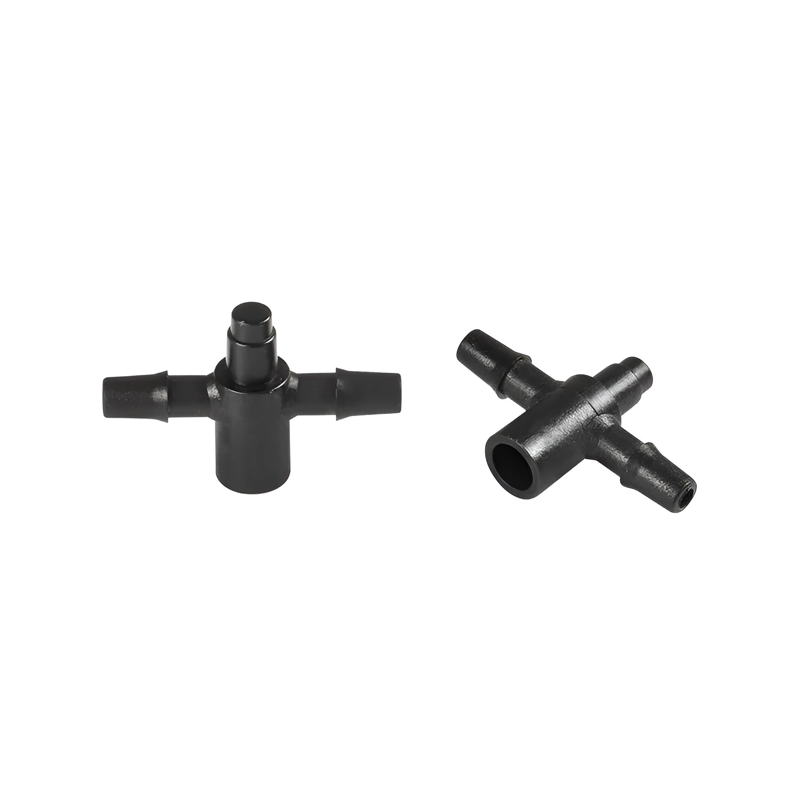PE plastic tee water distributor joint for garden and agricultural irrigation systems.