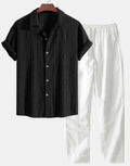 Men's loose short sleeve shirt and trousers suit in milk silk fabric for summer leisure