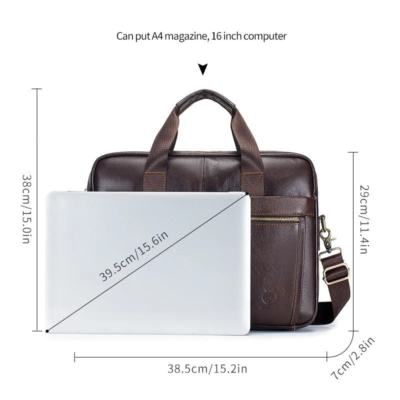 Men's first layer cowhide portable briefcase in brown or black, waterproof genuine leather business travel bag