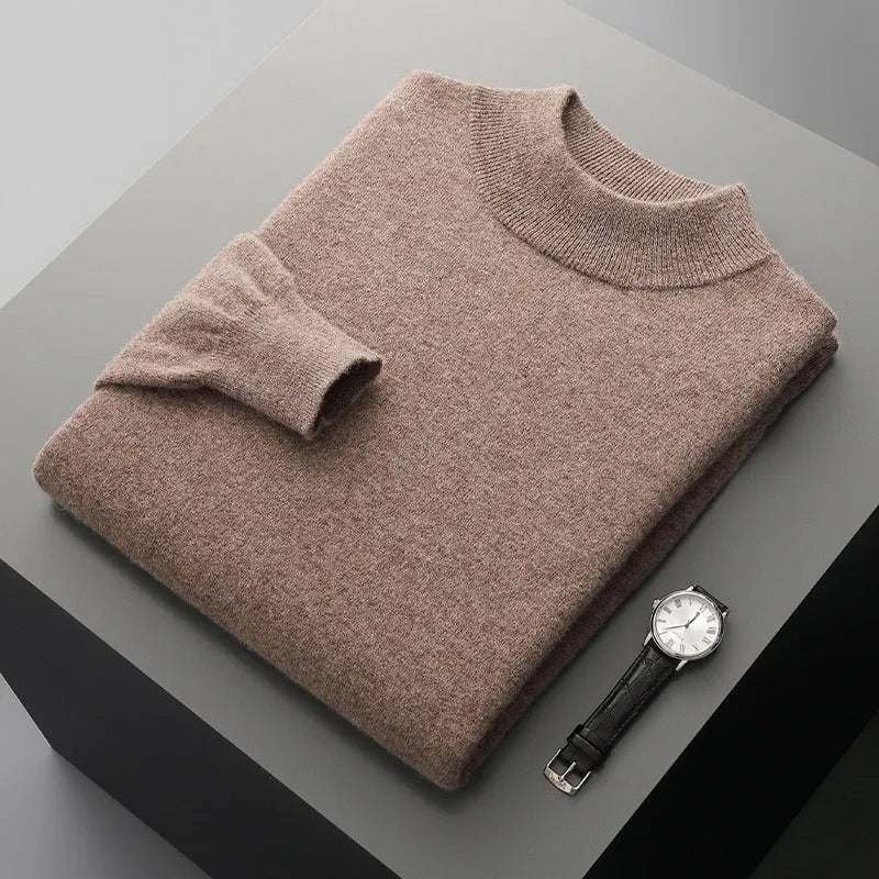 Men's half-collar thin wool pullover in fine-yarn knit, long sleeves, available in multiple colours