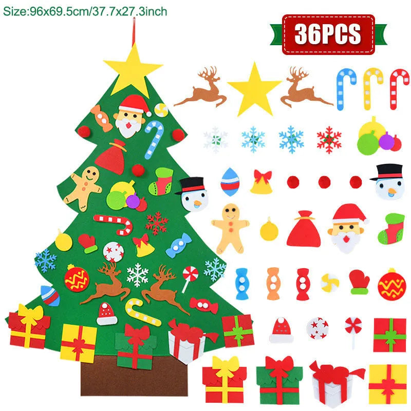 DIY felt Christmas tree ornament set for kids with 110cm width and multi-colour sections