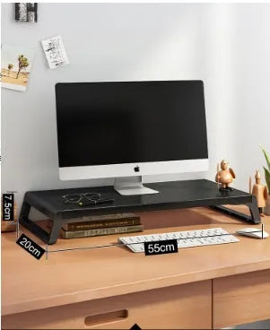Wood-based board office computer monitor heightening stand with walnut colour and black support leg