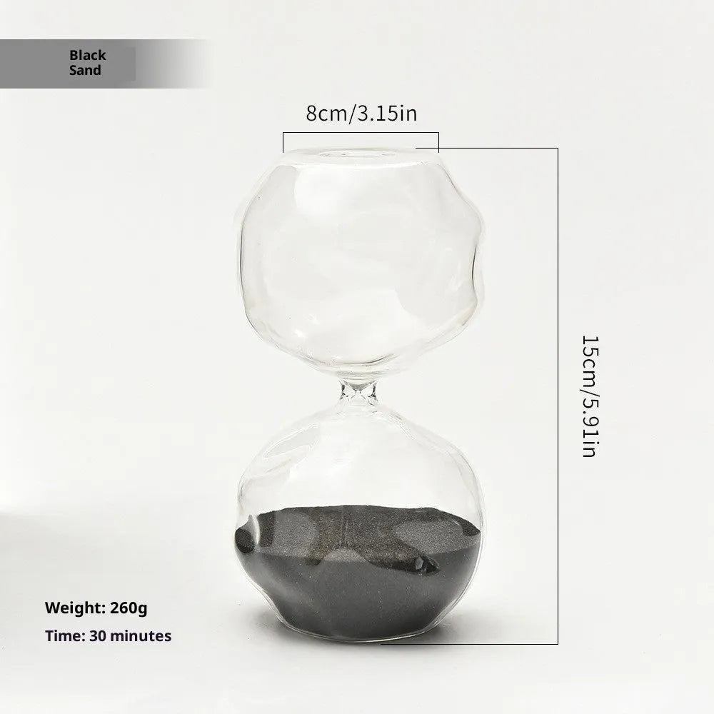 Borosilicate glass sand timer with coloured sand in a European-style blown glass hourglass