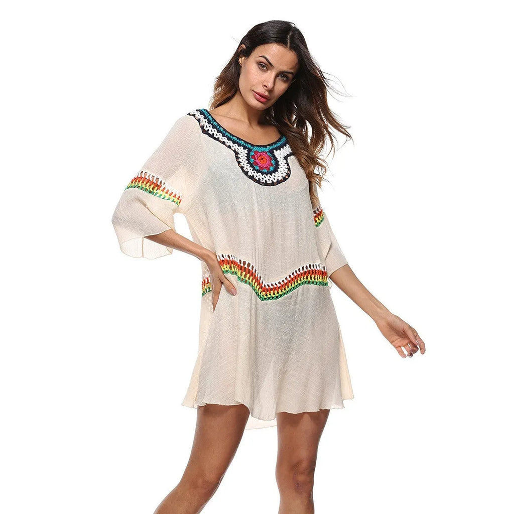 Crocheted ethnic style sun protection clothing in polyester fabric for beach activities
