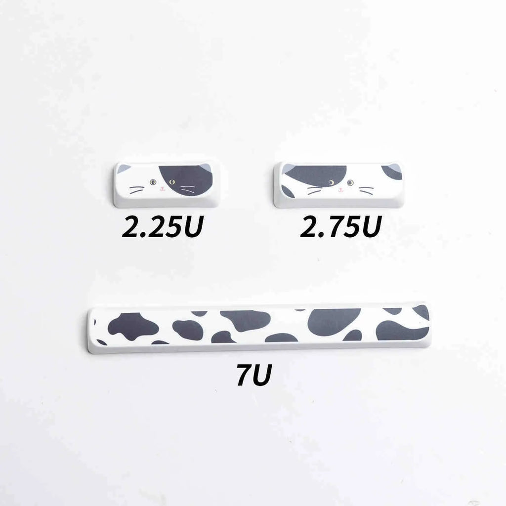 Black and white kitten sublimation key cap set for mechanical keyboards, PBT MAO profile, boxed packaging
