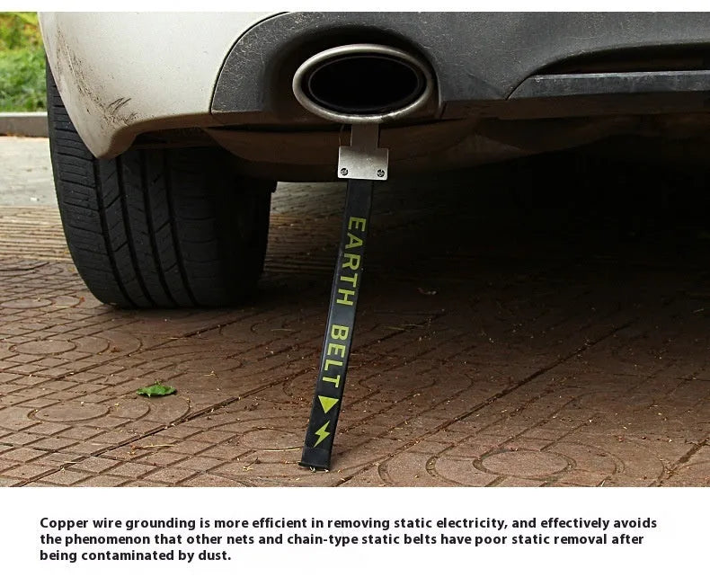 Black rubber vehicle electrostatic grounding strap, 37cm long, for preventing static shocks on cars and vans.