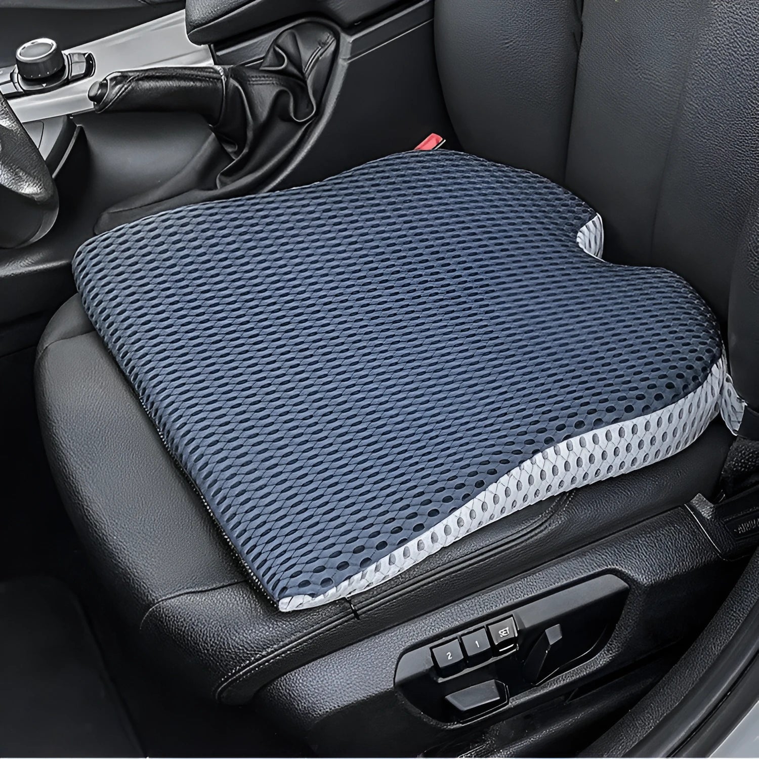Regular size memory foam seat cushion with a fixed strap, shown in a solid colour.