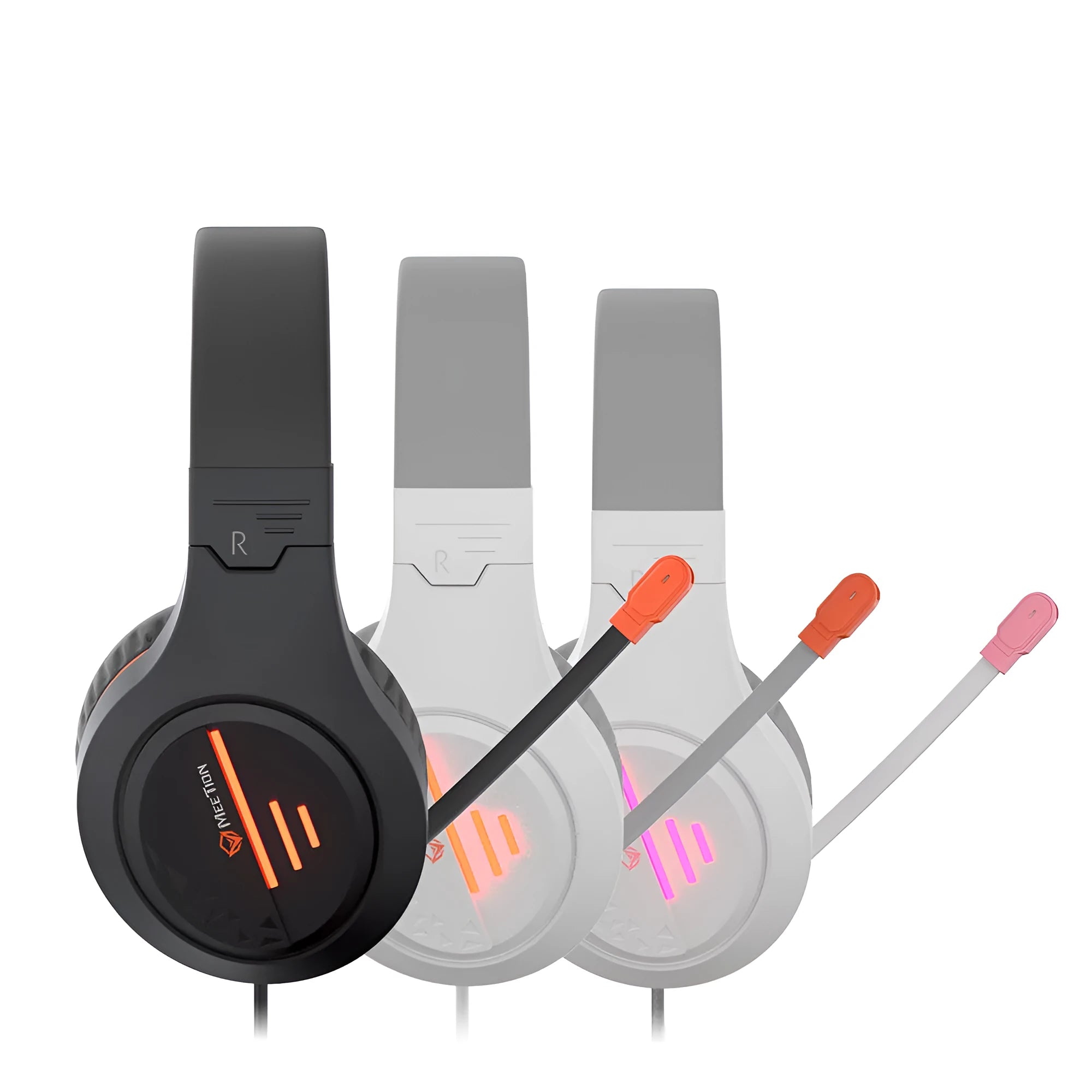 Lightweight backlit stereo gaming headset in black orange, white orange or white powder with adjustable headband