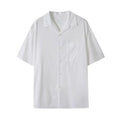 Men's and women's open collar solid colour shirt in beige with half sleeves and front pocket, loose fit