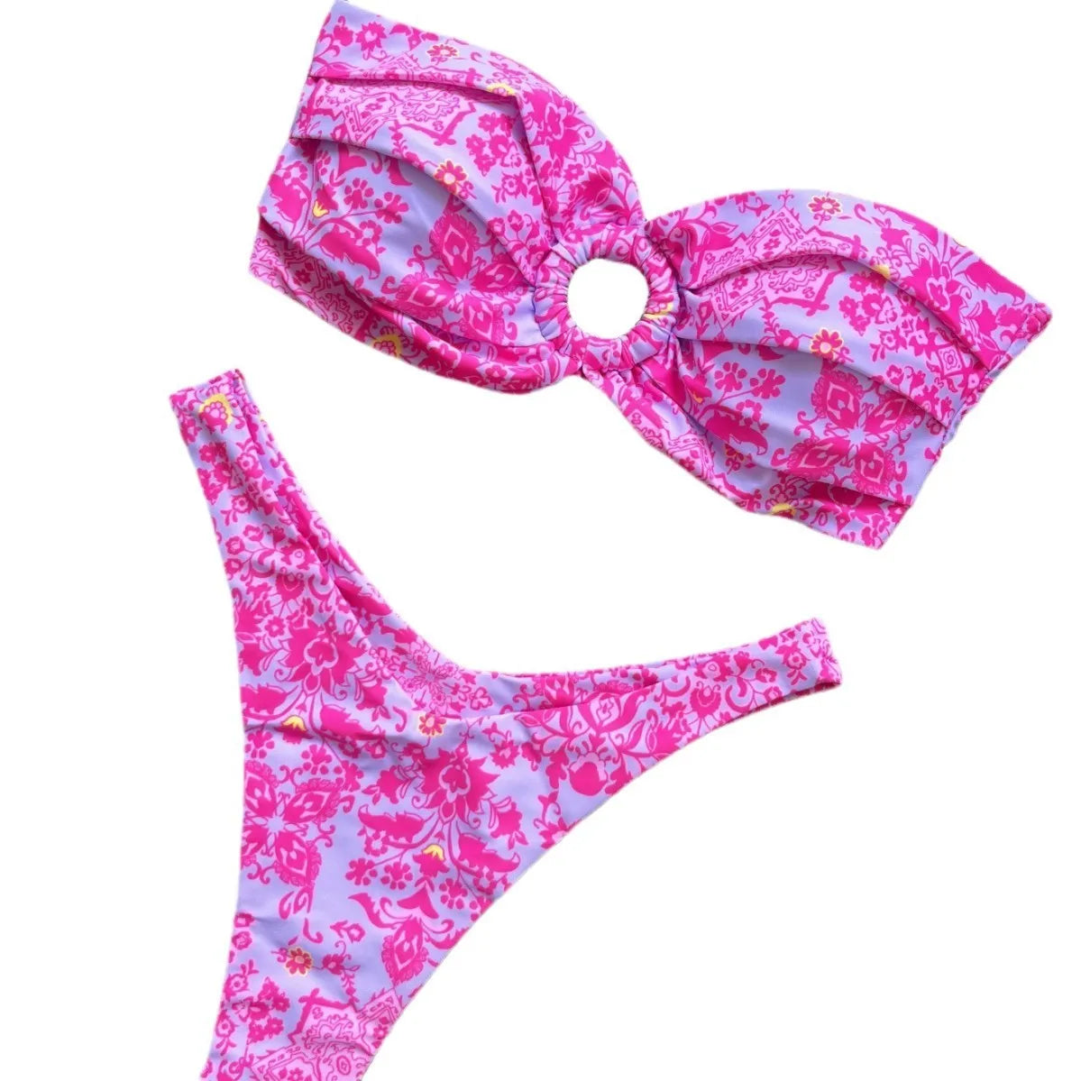 Women's creative print backless split swimsuit in quick-drying polyester with cotton lining, available in sizes S M L