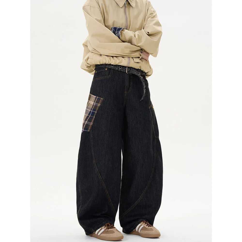 Cotton loose straight-leg plaid pants for spring and autumn casual wear