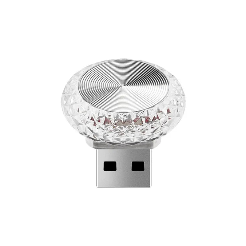 Car USB ambient light in PVC with seven colours plus colourful flashing and gradient modes for general vehicle interiors